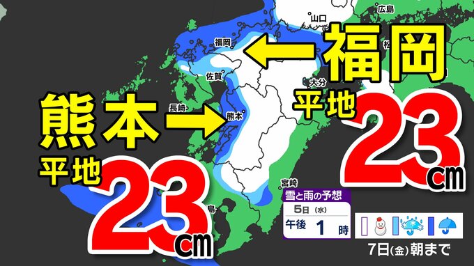 【大雪に関する気象情報】福岡山地３０ｃｍ 平地１５ｃｍ予想  大雪おそれ【福岡・佐賀・長崎・大分・熊本・宮崎・鹿児島】雪のシミュレーション　　|　鹿児島のニュース｜MBC NEWS｜南日本放送