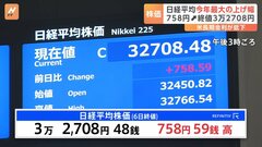 日経平均株価 今年最大の上げ幅 終値3万2708円　約1か月半ぶりの高値水準| TBS CROSS DIG with Bloomberg