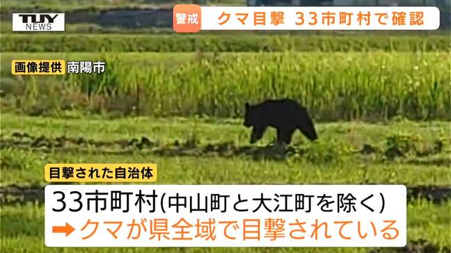 今年県内のクマ目撃“33市町村”で確認　最多は鶴岡市　きょうも出没多数　今年すでに5人が襲われ厳重警戒続く（山形）|TBS NEWS DIG
