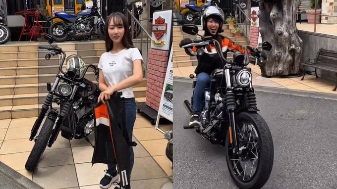 【 丸りおな 】バイク女子〝ハーレーパレードに向けて練習〟Street Bobで笑顔で発進〝初日から盛大にやらかし〟|TBS NEWS DIG