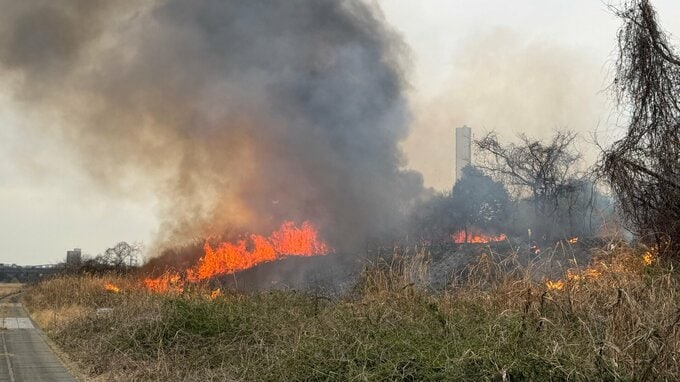神奈川・厚木市　相模川の河川敷2か所で枯草火災　現在も延焼中|TBS NEWS DIG
