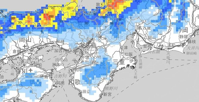 【大雪情報】近畿地方　25日夜遅くにかけて短時間に降雪が強まり大雪となる見込み　25日夜のはじめ頃にかけて警報級の大雪となる可能性【雪と雨のシミュレーション】　|　富山のニュース｜天気・防災｜チューリップテレビ