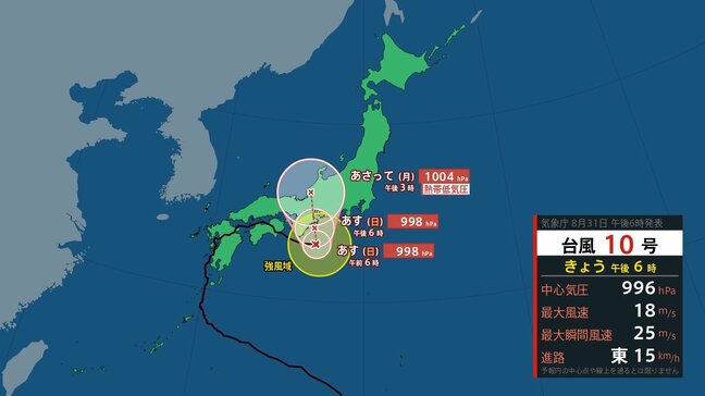 【台風最新情報】台風10号ノロノロ進み南下→1日にも北上→2日に熱帯低気圧に変わるか 各地で線状降水帯発生で危険度高まる【最新の進路予想】|TBS NEWS DIG