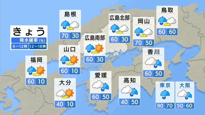 【きょう4/24(水) 広島天気】午前中は雨が降ったりやんだり　午後には回復して日差しも　夜には若干の黄砂　|　RCC NEWS | 広島ニュース | RCC中国放送
