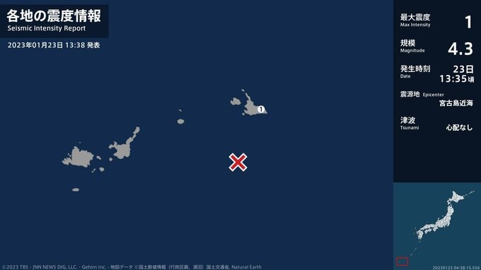 沖縄県で最大震度1の地震　沖縄県・宮古島市|TBS NEWS DIG