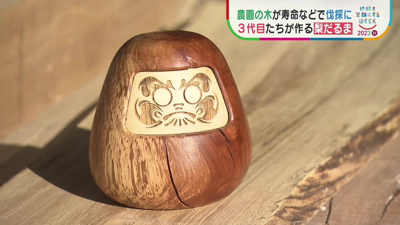 災いナシ・心配ナシ・病気ナシ」の縁起物『梨ダルマ』 果物を実らせる