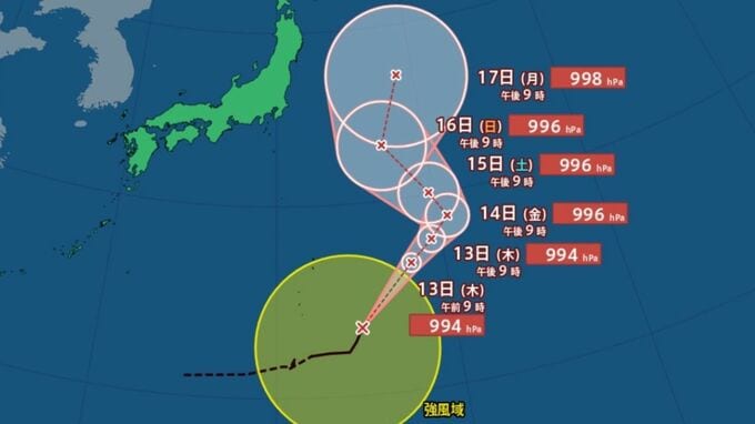 【台風情報】大型の台風17号（ナンカー）強風域650kmを伴い北上　週末15日（土）以降に日本の東へ進路変更か【雨と風のシミュレーション】 |TBS NEWS DIG