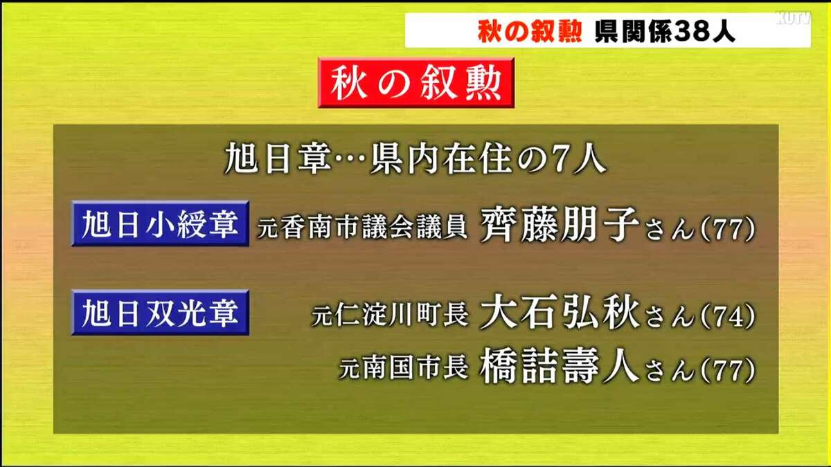 2023年秋の叙勲 高知県関係は38人が受章 | 高知のニュース・天気｜KUTV NEWS | KUTVテレビ高知 (1ページ)
