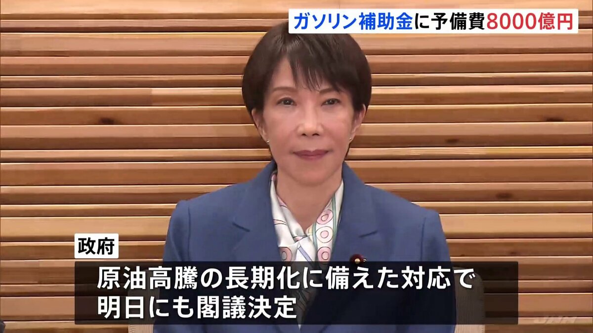ガソリン補助金に今年度予備費から8000億円程度を支出へ 原油高騰の