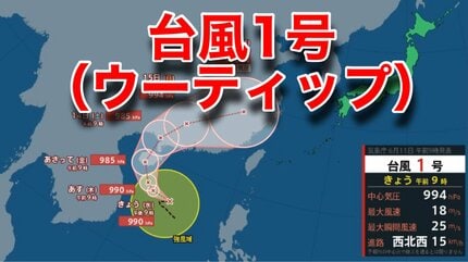台風 観測史上5番目に遅い台風1号の“名前”は「ウーティップ」に 「コイヌ