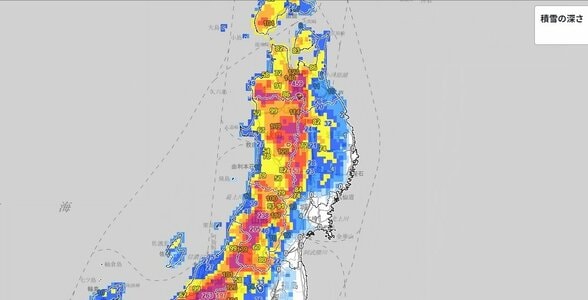 【大雪情報】東北地方　北部を中心に平年の積雪を上回る所も　26日にかけて積雪はさらに増加する見込み【雪と雨のシミュレーション】　|　富山のニュース｜天気・防災｜チューリップテレビ