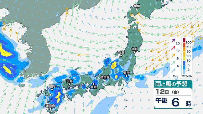 【大雨情報】関東地方と甲信地方は12日夜遅くにかけて大気の状態が不安定となる見込み　低い土地の浸水、河川の増水、土砂災害に注意・警戒を【雨と風のシミュレーション】|TBS NEWS DIG