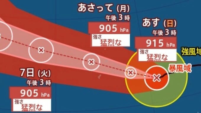 【ダブル台風情報】猛烈な勢力の「台風9号（バービー）」最大瞬間風速80m/s予想...日本への影響、進路は？「台風10号（メイサーク）」7月14日（火）までの雨・風シミュレーションで確認　今後の気象情報に注意【気象庁4日午後4時5分発表】|TBS NEWS DIG