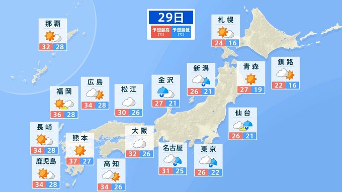 29日（土曜）【熱中症警戒アラート】全国12地域 熱中症になりやすい危険な暑さに|TBS NEWS DIG