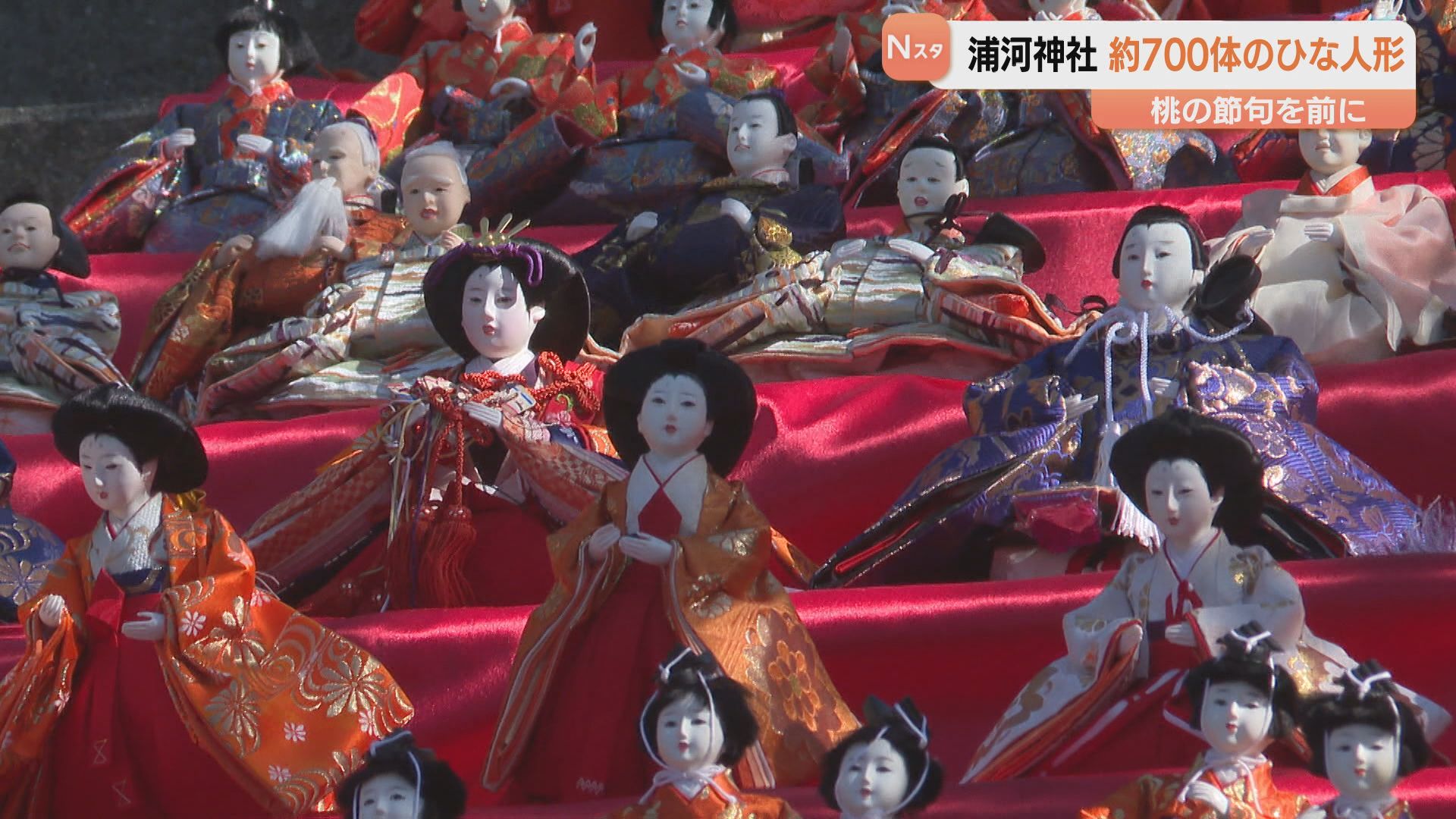 桃の節句を前にユニークな「ひな祭り」 ひな壇に見立てた神社の石段に