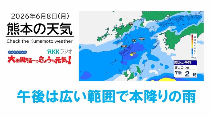 6月8日（月）【熊本の天気】午後は広い範囲で本降りの雨　RKK気象予報士の天気解説 ＜阿蘇や天草のライブカメラも配信中＞|TBS NEWS DIG