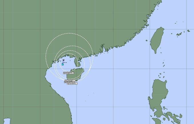 【台風のたまご】23日にも台風に発達へ…トンキン湾付近でほとんど停滞する見通し　26日に再び熱帯低気圧へ【雨と風のシミュレーション】　|　富山のニュース｜天気・防災｜チューリップテレビ
