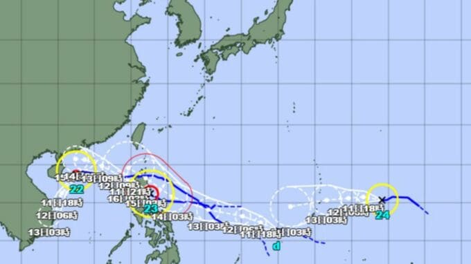 【台風情報】台風25号発生へ　気象庁の予想詳しく　熱帯低気圧＝台風のたまごが発達する見込み　台風22号、23号、24号と連続発生【進路予想】|TBS NEWS DIG