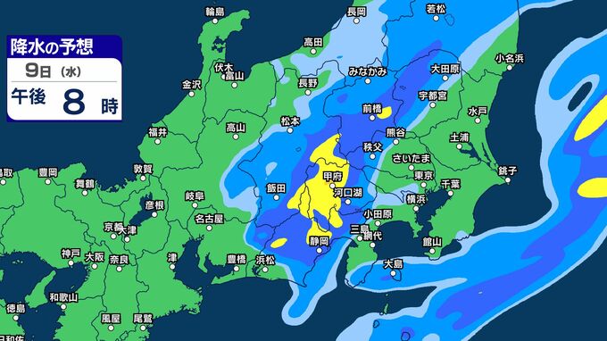 【気象情報】関東甲信　大気の状態が非常に不安定　10日明け方にかけ　警報級の大雨となる期間や地域が拡大する可能性　関東南部・甲信100ミリ　関東北部・伊豆80ミリ（～10日午後6時・多い所）【1時間ごとの雨シミュレーション画像掲載】（9日午後4時23分・気象庁発表）　|　SBC NEWS | 長野のニュース | SBC信越放送