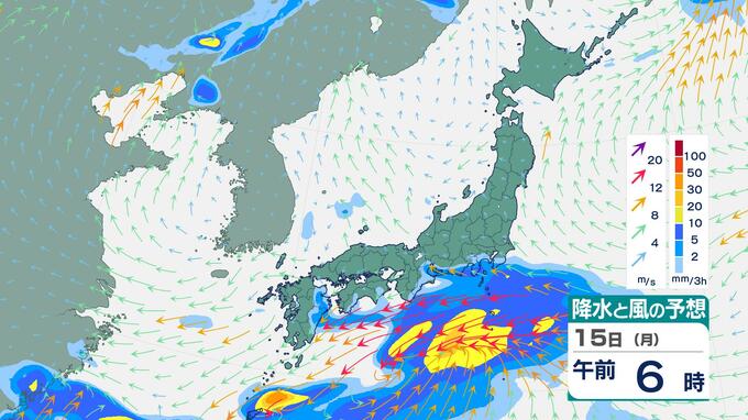 【警報級大雨のおそれ】14日(日)〜15日(月)太平洋側で　雨の範囲は南側に絞られる予想に　雨風シミュレーション|TBS NEWS DIG