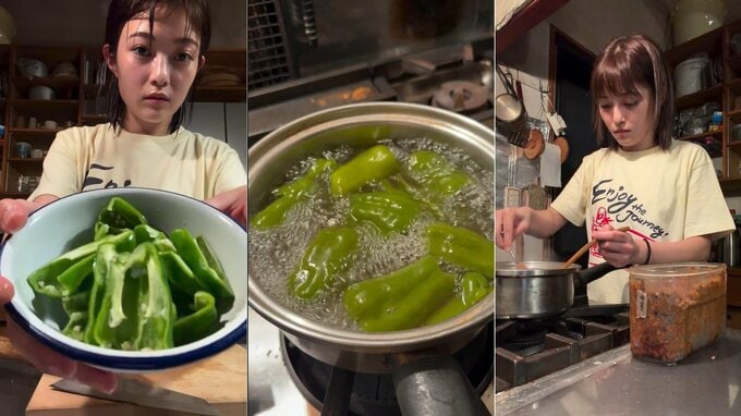 【 井上咲楽 】実家の台所でピーマン味噌汁　妹と味見「お父さん薄いって言いそう」　ほっこり日常にフォロワー「早速作ってみます」|TBS NEWS DIG