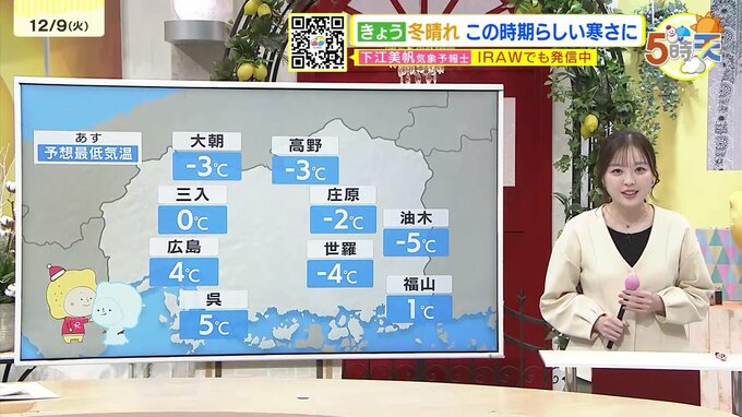 【あす12/10(水)広島天気 】引き続き晴れる　夜にかけて雲多く　この時期らしい寒さ続く|TBS NEWS DIG