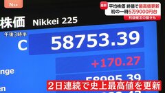 日経平均株価2日連続で最高値更新　一時5万9000円台　終値5万8753円　アメリカ半導体大手エヌビディアの決算が予想上回る　利益確定の動きも| TBS CROSS DIG with Bloomberg