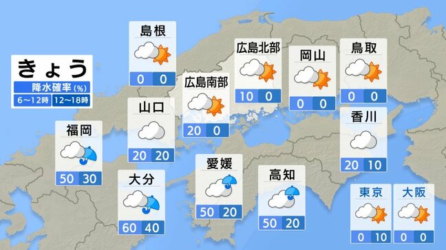 【きょう4/13(月)広島天気 】雲が比較的多め　動くと汗ばむ陽気続く|TBS NEWS DIG