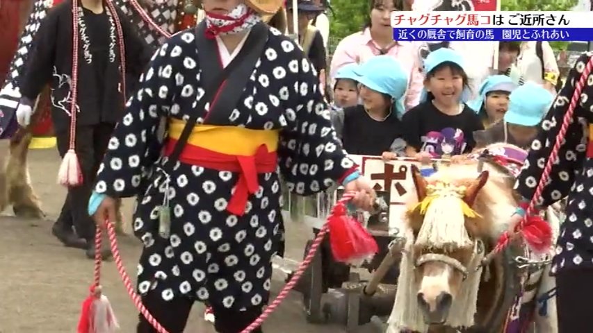 6月のチャグチャグ馬コ本番を前に 装束を身にまとった馬と保育園児が