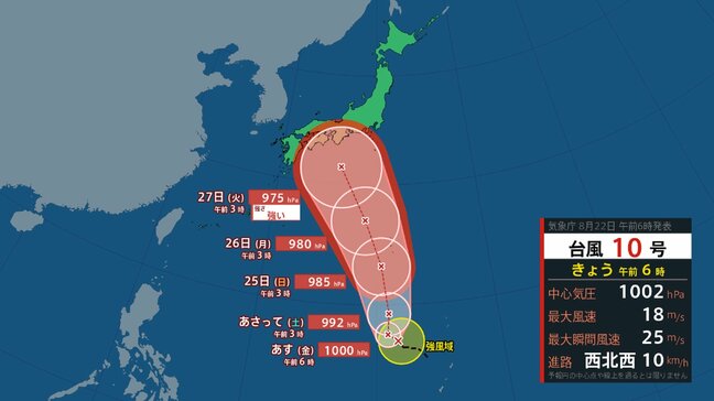 【台風情報・22日最新】台風10号 強い勢力で日本列島に再び『直撃』か 今後の進路と各地の天気|TBS NEWS DIG