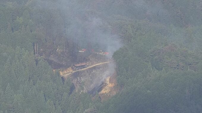 岐阜・恵那市の山林で火事 「煙と炎が上がった」との119番通報 男性が火を消そうとして手にやけど 約4時間後に消し止められる|TBS NEWS DIG
