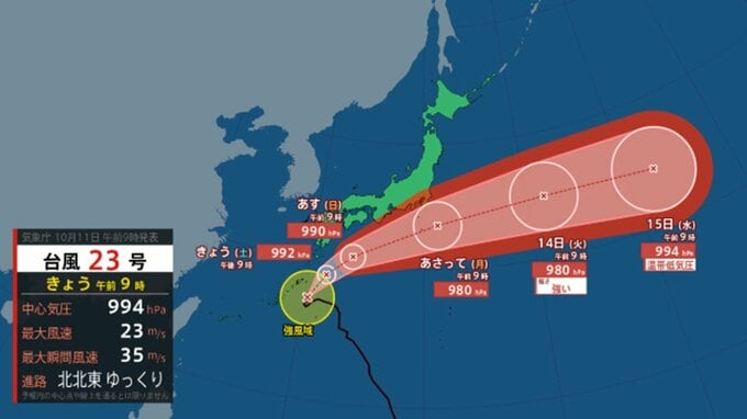 【台風情報】台風23号（ナクリー）は奄美～四国～伊豆諸島に直撃か　最大瞬間風速50メートルに…詳しい進路と位置、天気への影響は　気象庁発表|TBS NEWS DIG