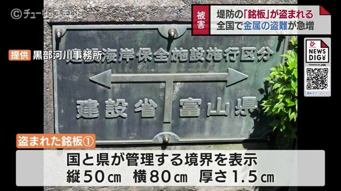 「あるはずのものがない」海岸堤防の “銘板” 盗まれる…ボルトだけがむき出しに　富山・朝日町　|　富山のニュース｜天気・防災｜チューリップテレビ