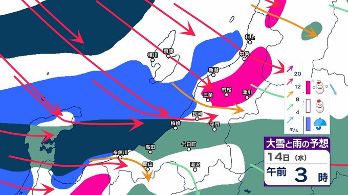 【 新潟の雪は？ 】13～14日は再び荒れた天気に？ 佐渡では暴風や高波に警戒　落雷や竜巻などの激しい突風、ひょうに注意【17日までの雪のシミュレーション・12日午後6時更新】|TBS NEWS DIG