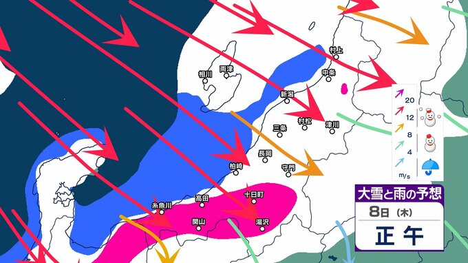【 新潟の雪は？ 】8日は雪が強まり強風の所も　落雷や竜巻などの激しい突風に注意　11日頃から再び雪や風が強まり大雪に？【11日までの雪と風のシミュレーション・6日午後8時更新】　|　新潟のニュース・天気｜BSN NEWS｜BSN新潟放送