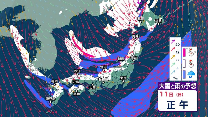 【 今後の大雪 】11日朝～12日朝にかけて東北100cm、九州北部30cm、四国20cmなど北日本～西日本で大雪か【15日午後3時までの雪と風のシミュレーション・10日午前11時更新】　|　新潟のニュース・天気｜BSN NEWS｜BSN新潟放送