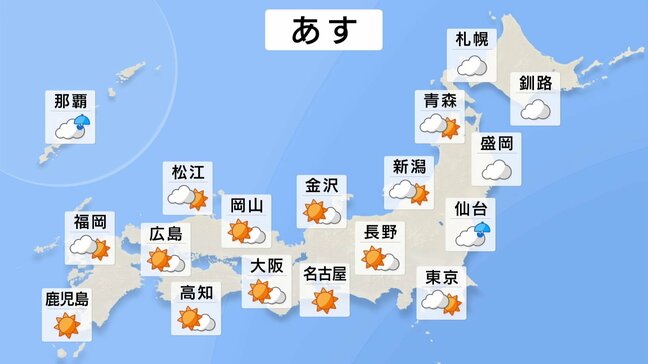 あす(31日)西日本・東日本中心に晴れる所が多い見込み 北陸は明け方まで雨の降る所があるが日中は日差しが届きそう|TBS NEWS DIG