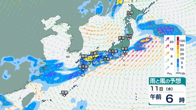 愛知・静岡で24時間降水量100mmを予想…東海地方11日明け方まで雷伴う激しい雨に厳重警戒【雨と風のシミュレーション】|TBS NEWS DIG