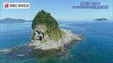 白い砂浜と沖にたたずむ緑のライオン “ハマンナとライオン岩”を空から【長崎ばーどアイ】 | 長崎のニュース | 天気 | NBC長崎放送