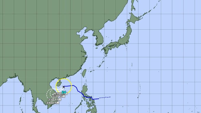 【台風情報】台風24号(フンシェン)　このあとの勢力と進路を詳しく　位置を詳しく見る　現在南シナ海を南西へ進む　最大瞬間風速35メートル予報　気象庁発表データ　進路予想　|　山形のニュース│TUYテレビユー山形