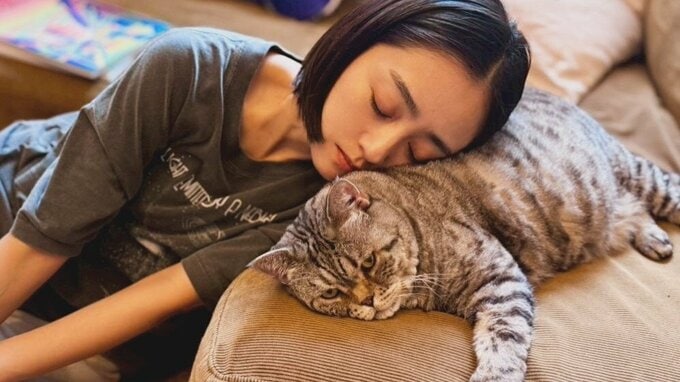 【 安達祐実 】愛猫を枕に「寝落ち」　フォロワー共感「猫ちゃん何か言いたげ」「どっしりボディ素敵」|TBS NEWS DIG
