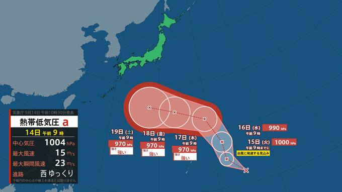 【台風情報】新たな「台風のたまご」発生、あす15日にも台風へ…週末は「強い台風」として日本列島へ接近か|TBS NEWS DIG