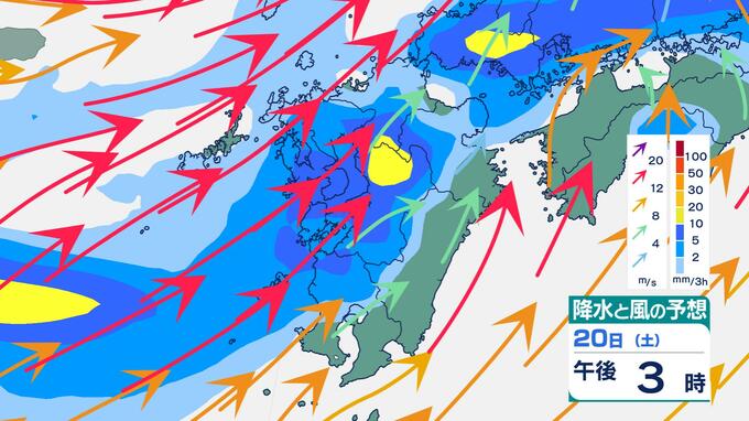 【九州北部で警報級大雨のおそれ】20日(土)昼前から落雷・激しい突風に警戒　前線南下で大気不安定に【雨風シミュレーション】|TBS NEWS DIG