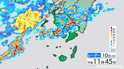 鹿児島県に再び発達した雨雲 南さつま市で1時間62ミリの非常に激しい雨