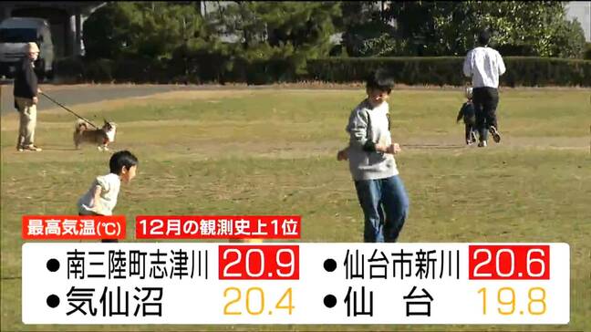 宮城県内で観測史上最も遅い20℃以上 12月として記録的暖かさ しかし22日は一転し最高気温10℃以上ダウン|TBS NEWS DIG