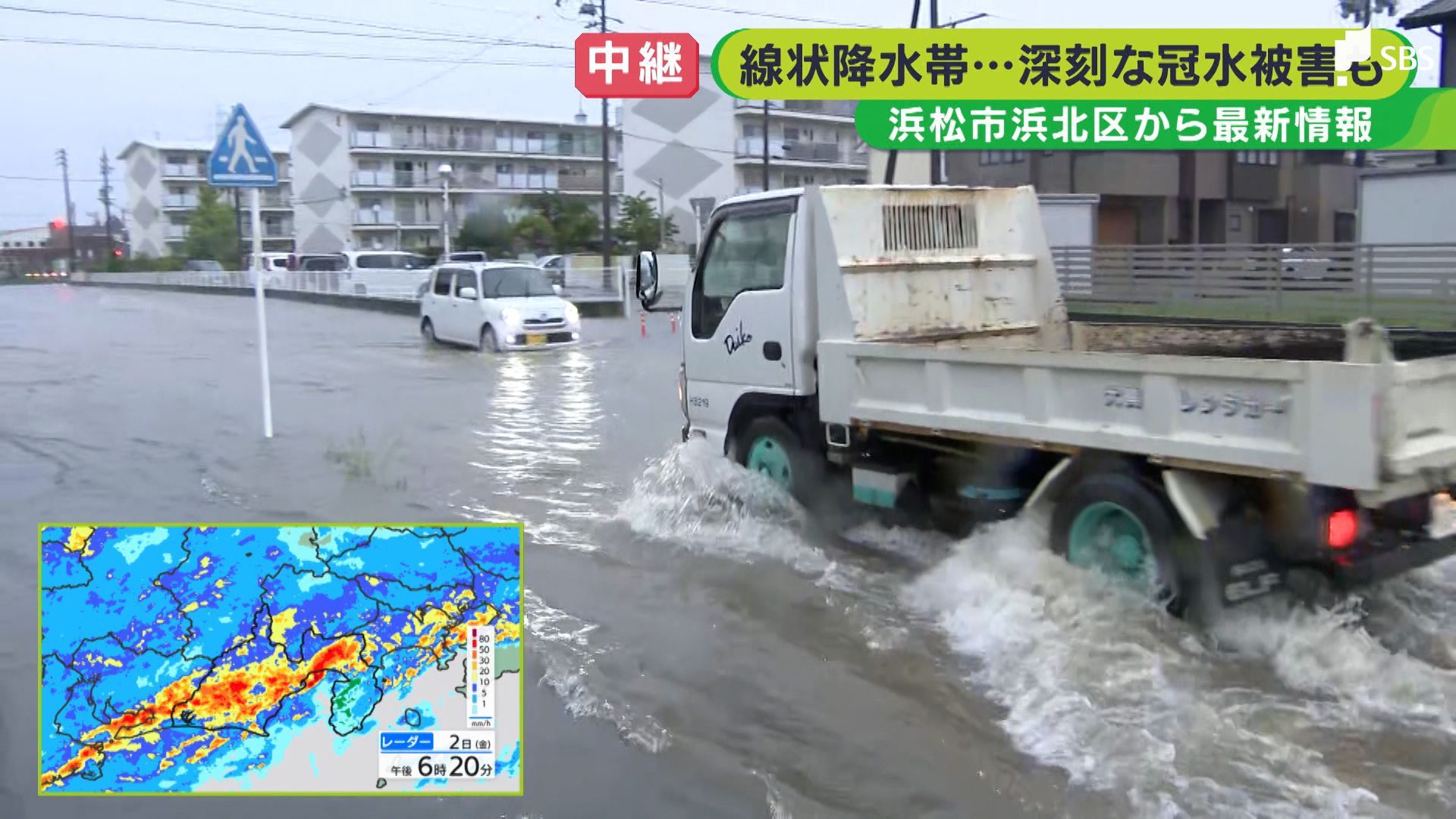 台風2号】大粒の雨 道路一帯に広がる水 川は濁流激しく 静岡県内横断の