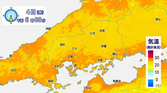 広島県内では今年初の「熱帯夜」に　けさの最低気温は広島市中区27.7℃までしか下がらず　県内４地点で25℃以上|TBS NEWS DIG
