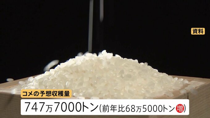 今年は「コメの収穫量」が大幅増加予想　去年より70万トン弱の増加・2017年以降で最高となる見込み　農水省