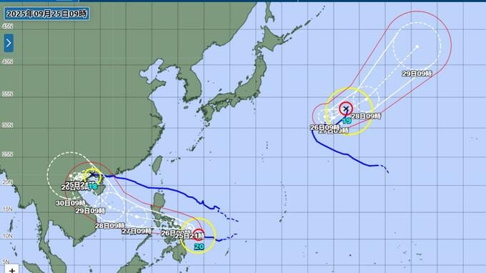 【台風情報】台風18号・19号・20号同時発生中　19号は東海上でUターンか　最新の進路予想と雨風シミュレーション　|　長崎のニュース | 天気 | NBC長崎放送