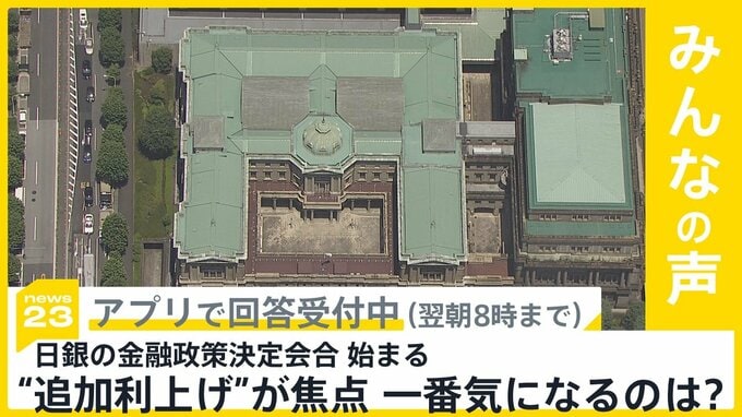 日銀の金融政策決定会合始まる “追加利上げ”が焦点　あなたが一番気になるのは？【news23】|TBS NEWS DIG